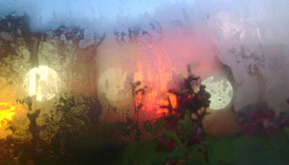 Moody Window Sunset Rain Abstract Light Water Droplets Atmospheric Evocative Peace Dreamy 
