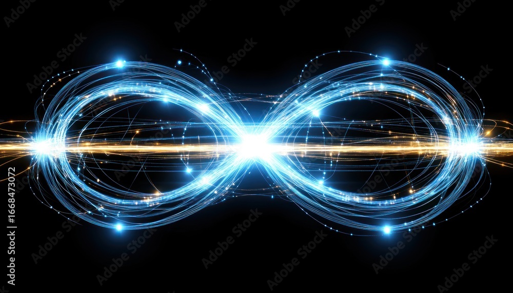 Poster infinity loop of light: a captivating digital depiction of an infinity symbol, crafted from a networ