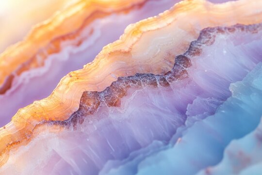Close-up view of a vibrant, layered agate gemstone with warm and cool tones.