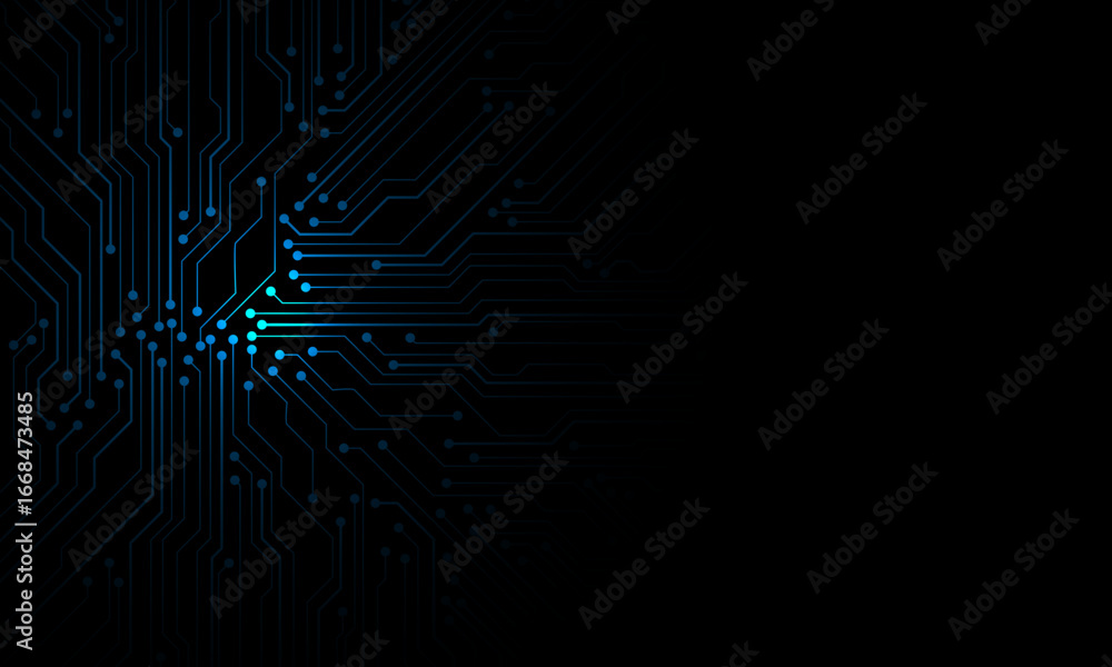 Poster abstract blue circuit board technology connected lines electronics elements computer motherboard chi