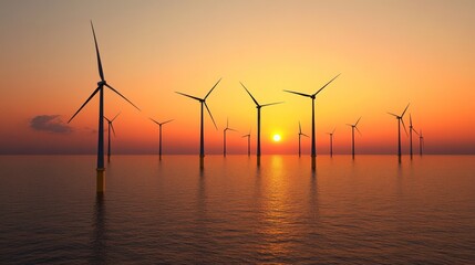 Wind turbines at sunset over water (1)