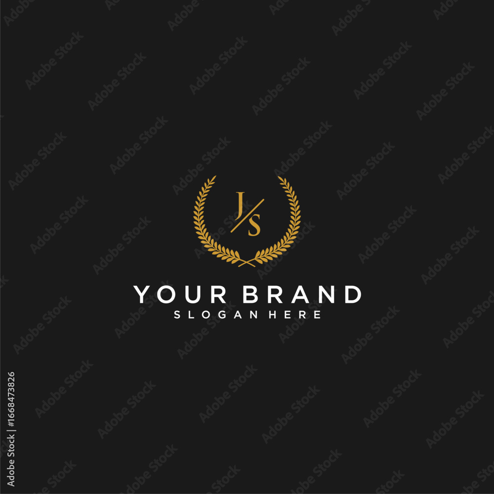 Poster js initial monogram letter for your brand logo with leaf image design