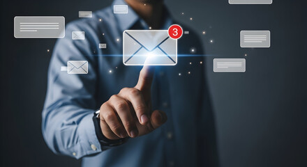 Finger Touching Digital Email Icon with Three New Message Notifications