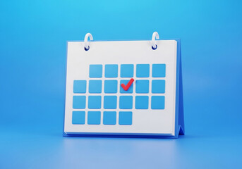 Clean calendar reminder with red checkmark on a bright blue textured background