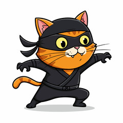 an orange cat dressed as a ninja with open arms and legs apart © NurAiniDewi