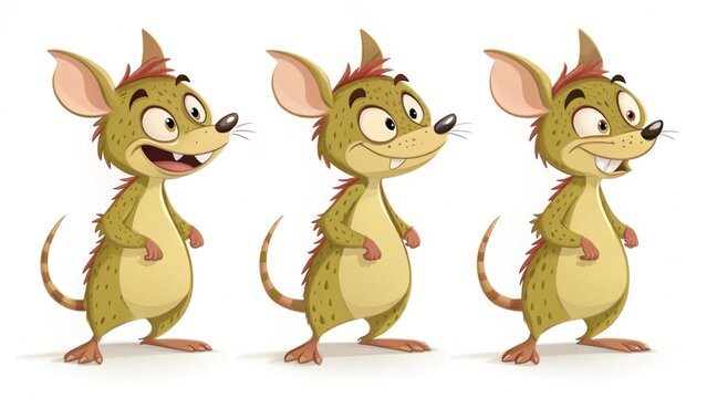 cartoon style, chupacabra in playful mischievous poses with identical skin texture and facial features, pure white background