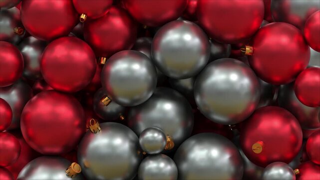 transition vid&eacute;o sur le th&egrave;me de No&euml;l avec des boules qui remplissent l'&eacute;cran puis se vident - rendu 3D
