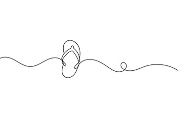 Obraz premium Minimalist beach slippers sandals continuous one line drawing simple outline vector design 