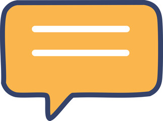 A simple, cartoon-style yellow speech bubble with two white horizontal lines inside and a dark blue outline.