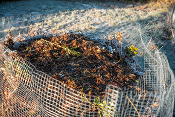 soil Compost pile, organic thermophilic compost turning in Tasmania Australia