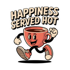 Retro Mascot Coffee Mug T-shirt Design  Modern Vector Illustration, Cartoon Mascot t-shirt Illustration, t-shirt print, easily editable and scalable.