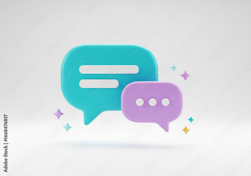 Aufkleber two colorful speech bubbles communicating messages and ideas in a modern digital interface.