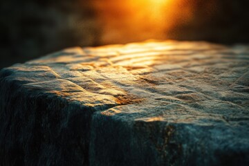 A sunlit stone surface, textured and rough, bathed in warm, golden light.