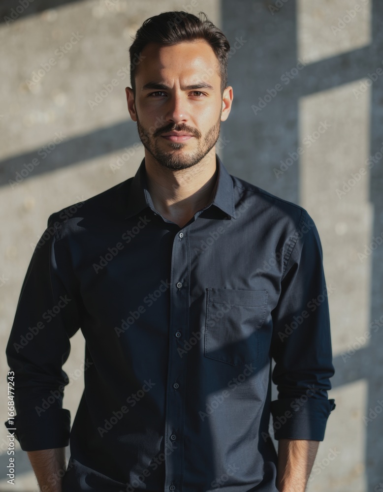 Poster attendant standing confidently at the end of a propagation channel row