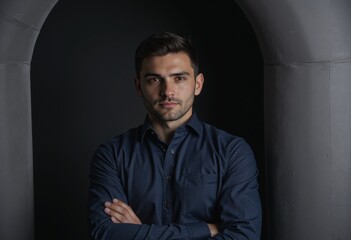 Obraz premium Foam arch operator standing confidently near the arch frame and guard