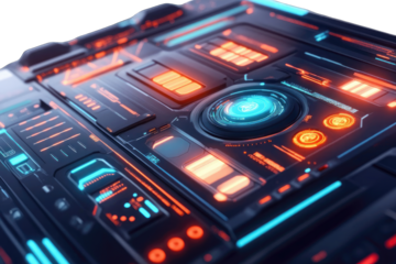 Futuristic control panel with glowing lights