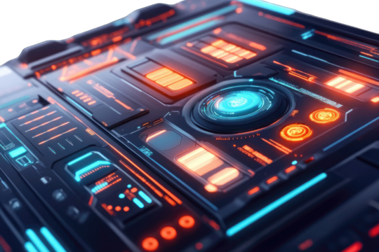 Futuristic control panel with glowing lights
