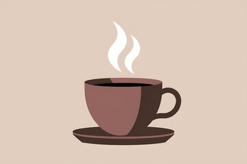Flat Design Hot Coffee Cup with Steam on a Saucer