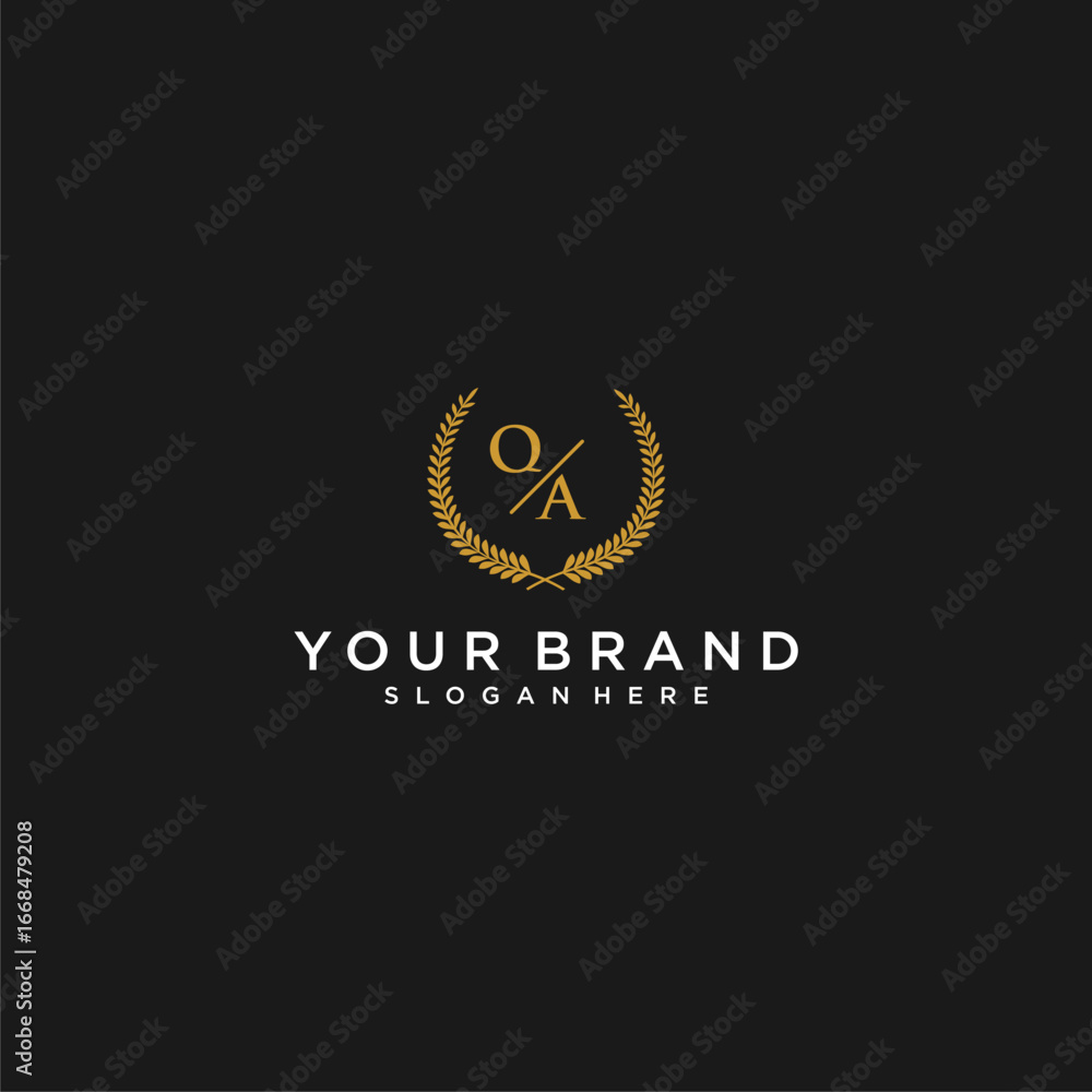 Poster qa initial monogram letter for your brand logo with leaf image design