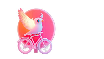 A stylized bird on a bicycle, vibrant colors