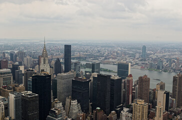 Fototapeta premium NYC New York City - Aerial Manhattan Skyline Showcasing Chrysler Building And East River