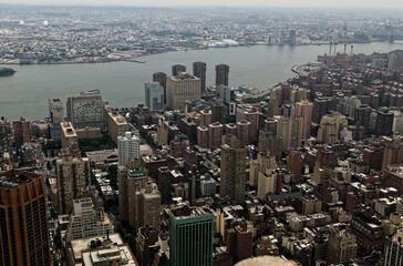 NYC New York City - Aerial View of Manhattan Skyline Along East River