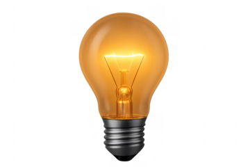 Realistic glowing light bulb isolated on transparent background, representing bright idea and innovation
