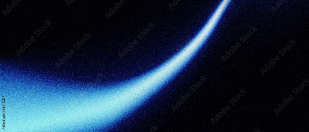 Poster abstract expanding blue wave grainy background design with glowing gradient shape on dark noise text