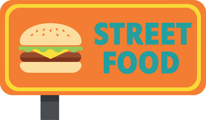 Vibrant neon sign for street food business featuring burger illustration vector