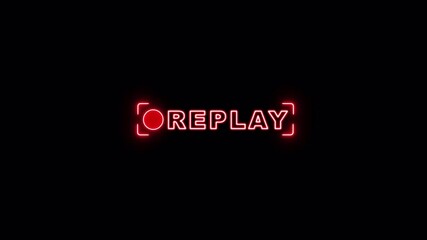 Replay Neon Sign — Flicker Animation, Seamless Loop, Alpha Channel