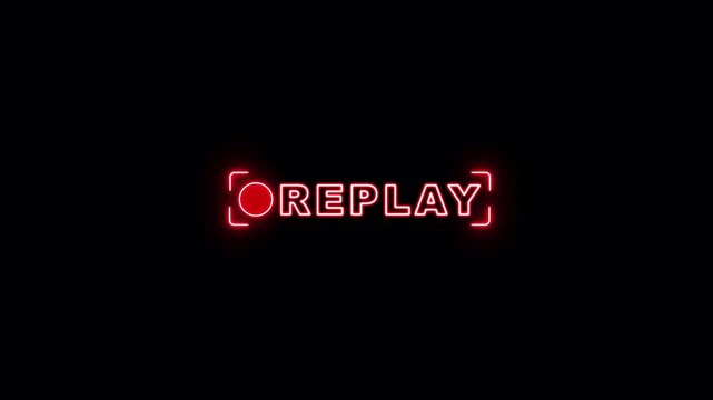 Replay Neon Sign &mdash; Flicker Animation, Seamless Loop, Alpha Channel