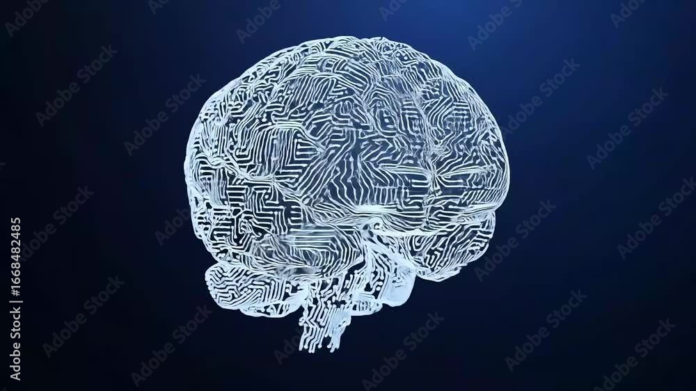 Aufkleber intricate digital representation of a human brain with circuit patterns, symbolizing technology and 