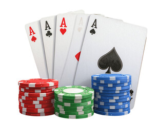  Winning poker hand four aces with gambling chips isolated PNG