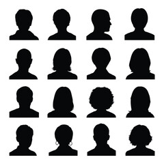 Collection of diverse human head and shoulder silhouette icons representing people and profiles