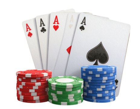  Winning poker hand four aces with gambling chips isolated PNG