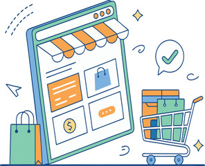 Flat Design Online Shopping and E-Commerce Vector
