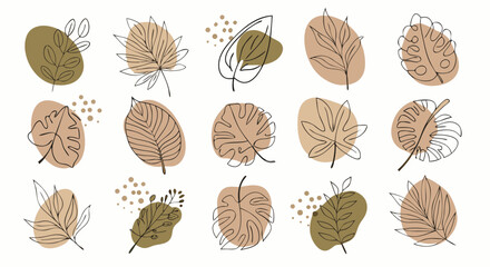 Aesthetic Boho Seamless Background with Neutral Shapes and Leaf Designs for Decoration
