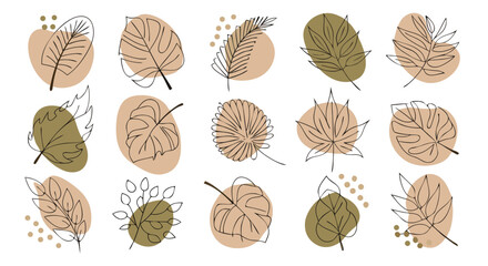Aesthetic Boho Seamless Background with Neutral Shapes and Leaf Designs for Decoration
