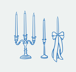 Hand-drawn candles. Line art, ink, minimalist style. Vector illustration. Winter holidays collection.
