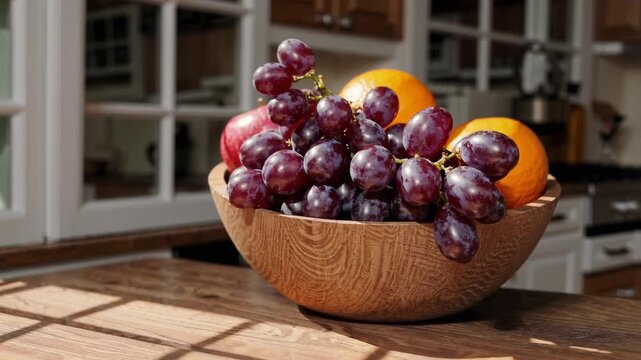 oranges apples grapes served wooden bowl fruit corner eat clean healthy concept orange presented timber basin produce section 