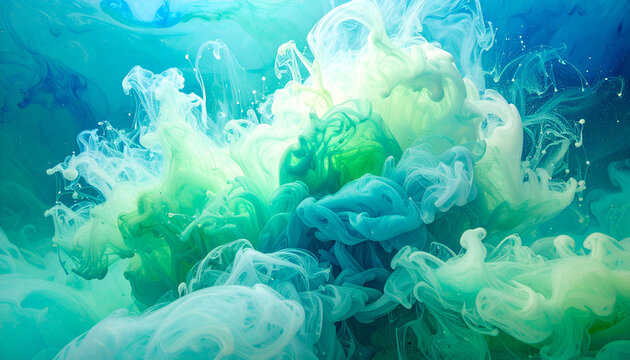 Aquamarine Paint in Water Abstract Background Swirl Motion Texture Fantasy Dreamy Flowing Liquid Art Design Element
