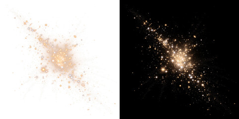 Golden starlight path with twinkle, bokeh, and magic spray. Golden light sparks PNG vector illustration.