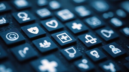 Health icons display digital environment graphic content technology focus close-up view conceptual representation