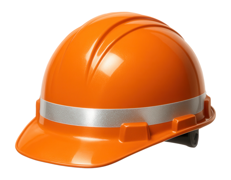 Orange construction helmet with reflective tape