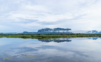 Nature fresh morning view with lake  of Phuphaman, Khonkaen, Thailand in travel destination