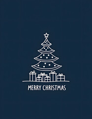 A minimalist Christmas design with a tree, gifts, and holiday wishes.