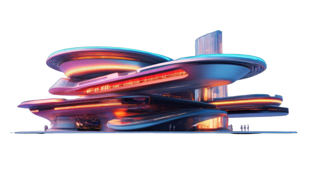 Futuristic building with glowing accents