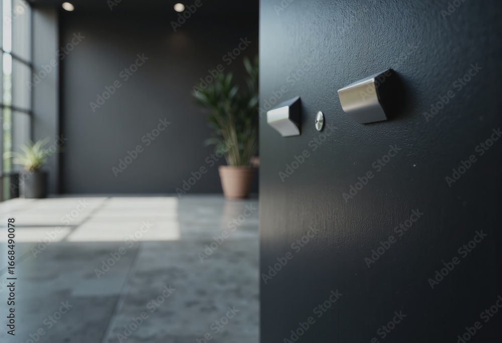 Poster modern exit gate housing with a loop sensor cover in a stylish interior