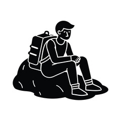 Hiker Resting on a Rock After Trekking