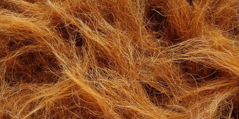 Obraz premium Close-up of Dried Coconut Coir Fibers Displaying Intricate Textures and Warm Brown Hues